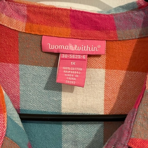 Woman Within long sleeve Soft Plaid Flannel Top Size 1X - Picture 5 of 8